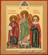 семейная икона Святой мученик Анатолий Никомидийский, Святой Ангел Хранитель, Святая мученица Ирина Египетская