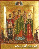 семейная икона Святой блг князь Александр Невский , Святой Ангел Хранитель, Святая мученица ирина Аквилейская