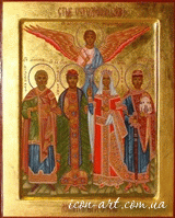 family icon: Holy martyr Andrew of Georgian, Holy Right-believing Prince Yaroslav of Wise, Holy Queen Helen Equal-to-the-Apostles, Holy Nobleborn Prince Oleg Romanovich of Bryansk