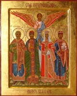 семейная икона Св мч Андрей Месукевийский, Св Ярослав Мудрый, Св царица Елена Константнопольская, Св блг кн Олег Брянский