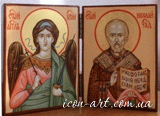 Складень на две иконы Святой Николай Мирликийский, чудотворец и Святой Ангел Хранитель