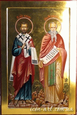 именная икона Святой апостол от 70-ти  Варнава  и Святой преподобный Феодосий Великий