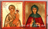 складень на две иконы. Пресвятая Богородица Воспитание и  Святая  Кира Берийская