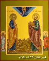 именная икона Святой апостол Павел и Святой апостол Петр с предстоящими