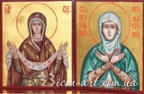 Складень на две иконы. Покров Пресвятой Богородицы и Святая праматерь Лия