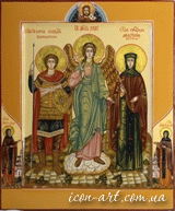семейная икона Святая прп Анастасия Сербская, Святой вмч Георгий Победоносец, Святой Ангел Хранитель